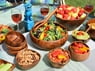 Acacia Wood Round Calabash Salad Bowl, 10" x 3" with Matching Salad Server Set