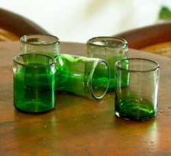 Ombre Green Handblown Juice Glasses (Set of 6), "Emerald Fade"