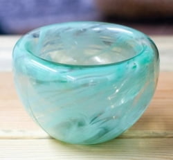 Handblown Patterned Mint Recycled Glass Dessert Bowl, "Flavors in Mint"