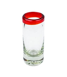 100% Recycled Mexican Artisan Handblown Glass, Red Rim Shot Glass, 2 oz, Set of 6