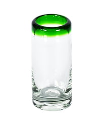 100% Recycled Mexican Artisan Handblown Glass, Green Rim Shot Glass, 2 oz, Set of 6