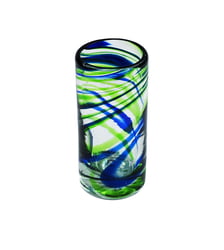 100% Recycled Mexican Artisan Handblown Glass, Blue and Green Shot Glass, 2 oz, Set of 6