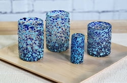 Blue Confetti Stemless Wine Glass, 3" H x 3"Diam