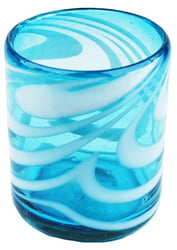 100% Recycled Mexican Artisan Handblown Glass, Aqua Swirl Double Old Fashioned, 12 oz, Set of 4