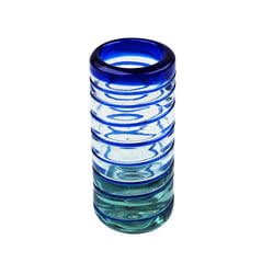 100% Recycled Mexican Artisan Handblown Glass, Cobalt Blue Vortex Shot Glass, 2 oz, Set of 6