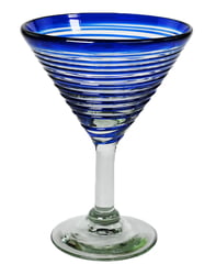 100% Recycled Mexican Artisan Handblown Glass, Cobalt Blue Vortex Martini Glass, 14 oz, SET OF 4