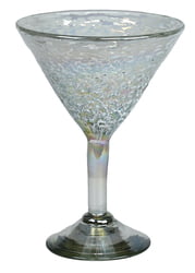 100% Recycled Mexican Artisan Handblown Glass, White Pebble Martini Glass, 14 oz, SET OF 4