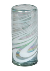 100% Recycled Mexican Artisan Handblown Glass, White Swirl Shot Glass, 2 oz, Set of 6