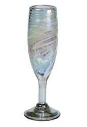 100% Recycled Mexican Artisan Handblown Glass, White Swirl Champagne Flute, 6 oz, Set of 4