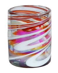 100% Recycled Mexican Artisan Handblown Glass, Red Swirl Double Old Fashioned, 12 oz, Set of 4