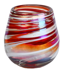 100% Recycled Mexican Artisan Handblown Glass, Red Swirl Wine Glass, 11 oz, Set of 4