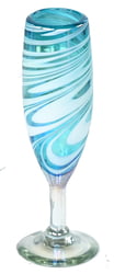 100% Recycled Mexican Artisan Handblown Glass, Aqua Swirl Champagne Flute, 6 oz, Set of 4