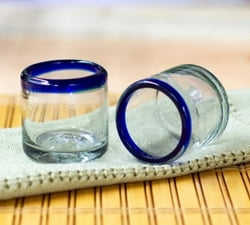 Cobalt Blue and Clear Handblown Rocks Glasses (Pair), "Cobalt Day"