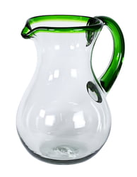 100% Recycled Mexican Artisan Handblown Glass, Green Rim Round Pitcher, 84 oz