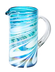 100% Recycled Mexican Artisan Handblown Glass, Aqua Swirl Straight Pitcher, 100 oz