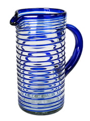 100% Recycled Mexican Artisan Handblown Glass, Cobalt Blue Vortex Straight Pitcher, 100 oz