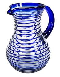 100% Recycled Mexican Artisan Handblown Glass, Cobalt Blue Vortex Round Pitcher, 84 oz