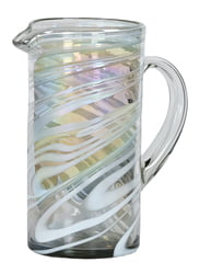 100% Recycled Mexican Artisan Handblown Glass, White Swirl Straight Pitcher, 100 oz