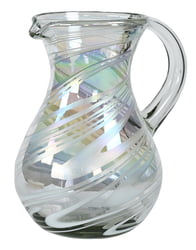 100% Recycled Mexican Artisan Handblown Glass, White Swirl Round Pitcher, 84 oz