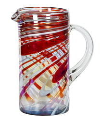 100% Recycled Mexican Artisan Handblown Glass, Red Swirl Straight Pitcher, 100 oz