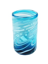 100% Recycled Mexican Artisan Handblown Glass, Aqua Swirl Tumbler, 16 oz, Set of 4