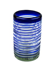 100% Recycled Mexican Artisan Handblown Glass, Cobalt Blue Vortex Tumbler, 16 oz, Set of 4