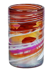 100% Recycled Mexican Artisan Handblown Glass, Red Swirl Tumbler, 16 oz, Set of 4