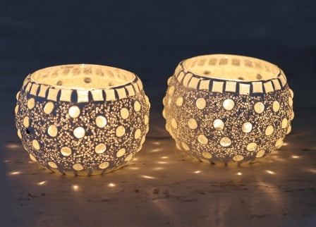 Handmade Tealight Candleholders with Glass Mosaic (Pair), "Starlit Night"