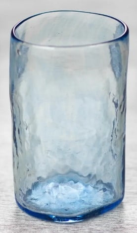 Set of 4 Clear Blue Hand Blown 11 oz Tumblers, "Azure Mist"