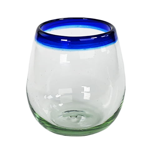 Cobalt Blue Rim Stemless Wine Glass, 3" H x 3"Diam