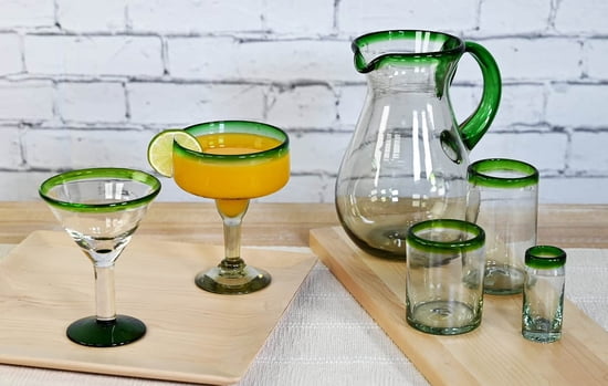 Green Rim Margarita Glass, 5" H x 6.75" Diam