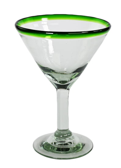 Green Rim Martini Glass, 5" H x 6.75" Diam