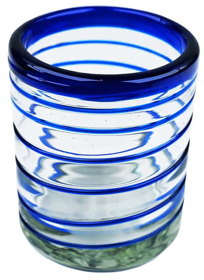 100% Recycled Mexican Artisan Handblown Glass, Cobalt Blue Vortex Double Old Fashioned, 12 oz, Set of 4