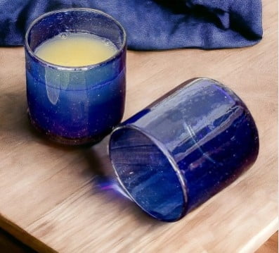 Handblown juice glasses, 'Profound Blue' (pair)