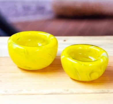 Handblown Patterned Yellow Recycled Glass Bowls (Set of 2), "Flavors in Summer"