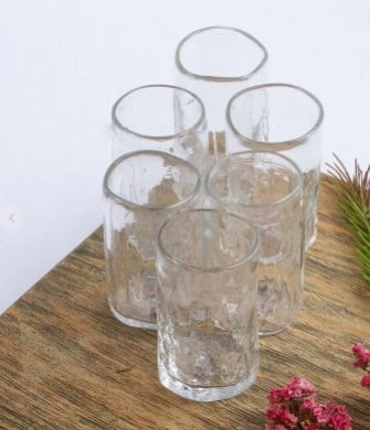 Handblown Clear Recycled Glass Tequila Shot Glasses 3 Oz, "Crystalline Clarity"