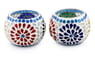 Hand Crafted Glass Mosaic Tealight Holders (Pair), "Ambient Flowers"