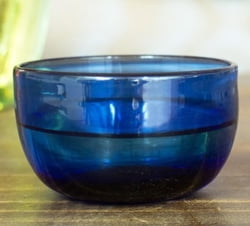 Mexican Handblown Sapphire Bowl Made from Recycled Glass, "Vivacious in Blue"