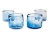 Set of 4 Mexican Clear Blue Blown Glass Rocks Glasses (5 oz), "Azure Mist"