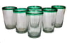 Handblown Glass Clear and Green Water Glasses Set of 6, "Conical"