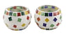 Glass Mosaic Tealight Candleholders (Pair), "Dancing Diamonds"