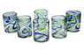 Set of 6 Hand Made Blown Glass Rocks Glass in Blue and Green, "Elegant Energy"