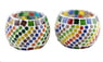 Glass Mosaic Tealight Candleholders (Pair), "Festive Rainbow"