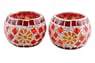 Handmade Glass Mosaic Tealight Candleholders (Pair), "Firelight"