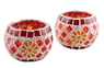 Handmade Glass Mosaic Tealight Candleholders (Pair), "Firelight"