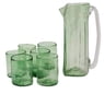 Handblown 7-Piece Pitcher and Tumbler Set in Clear Green, "Garden Relaxation in Green"