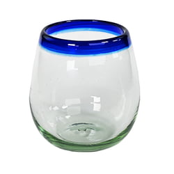 Cobalt Blue Rim Stemless Wine Glass, 3" H x 3"Diam