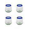 Cobalt Blue Rim Stemless Wine Glass, Set of 4, 3" H x 3" Diam