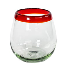 Red Rim Stemless Wine Glass, 3" H x 3" Diam