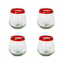 Red Rim Stemless Wine Glass, Set of 4, 3" H x 3" Diam